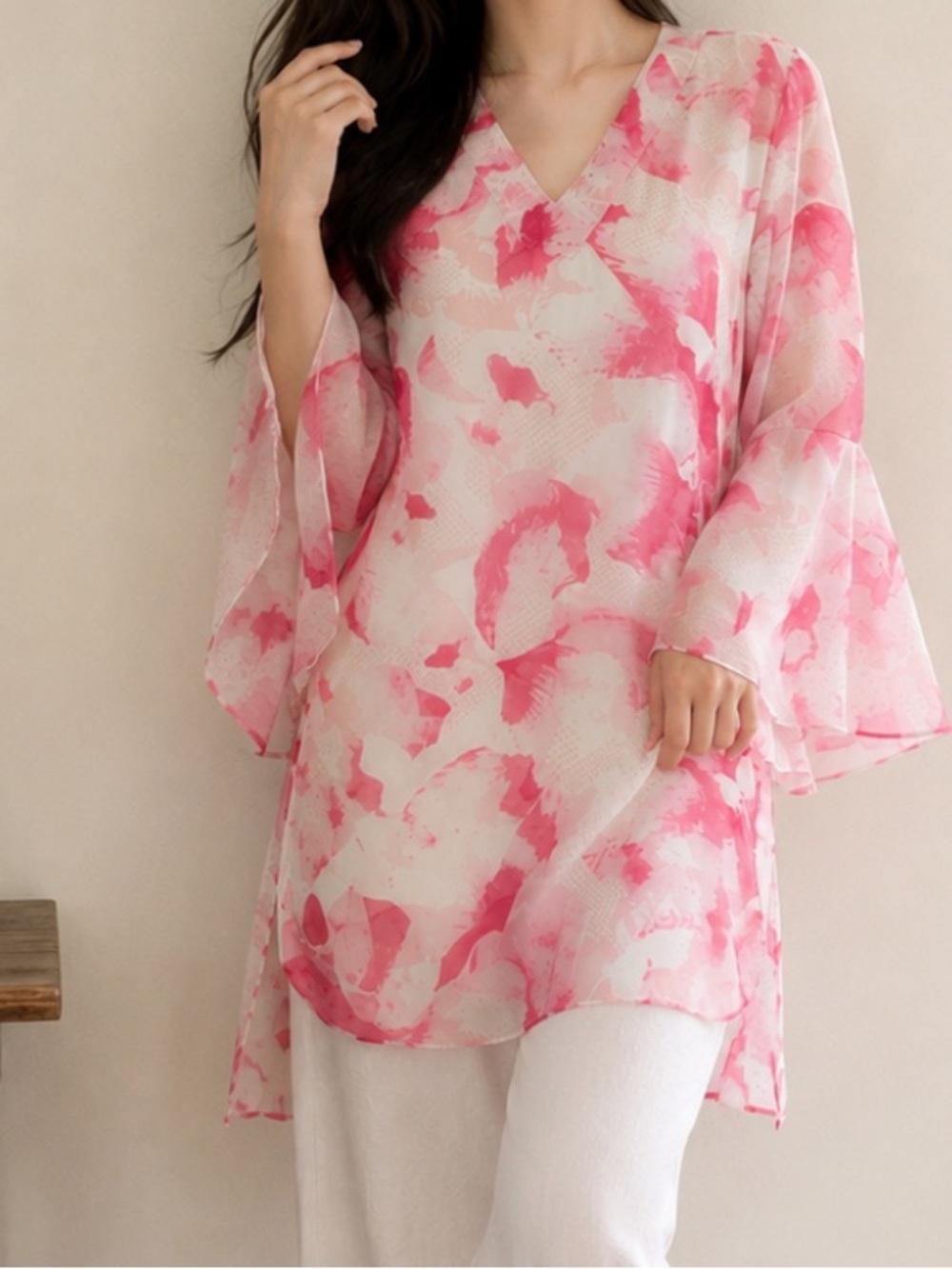 Pink floral kurti - handmade in India